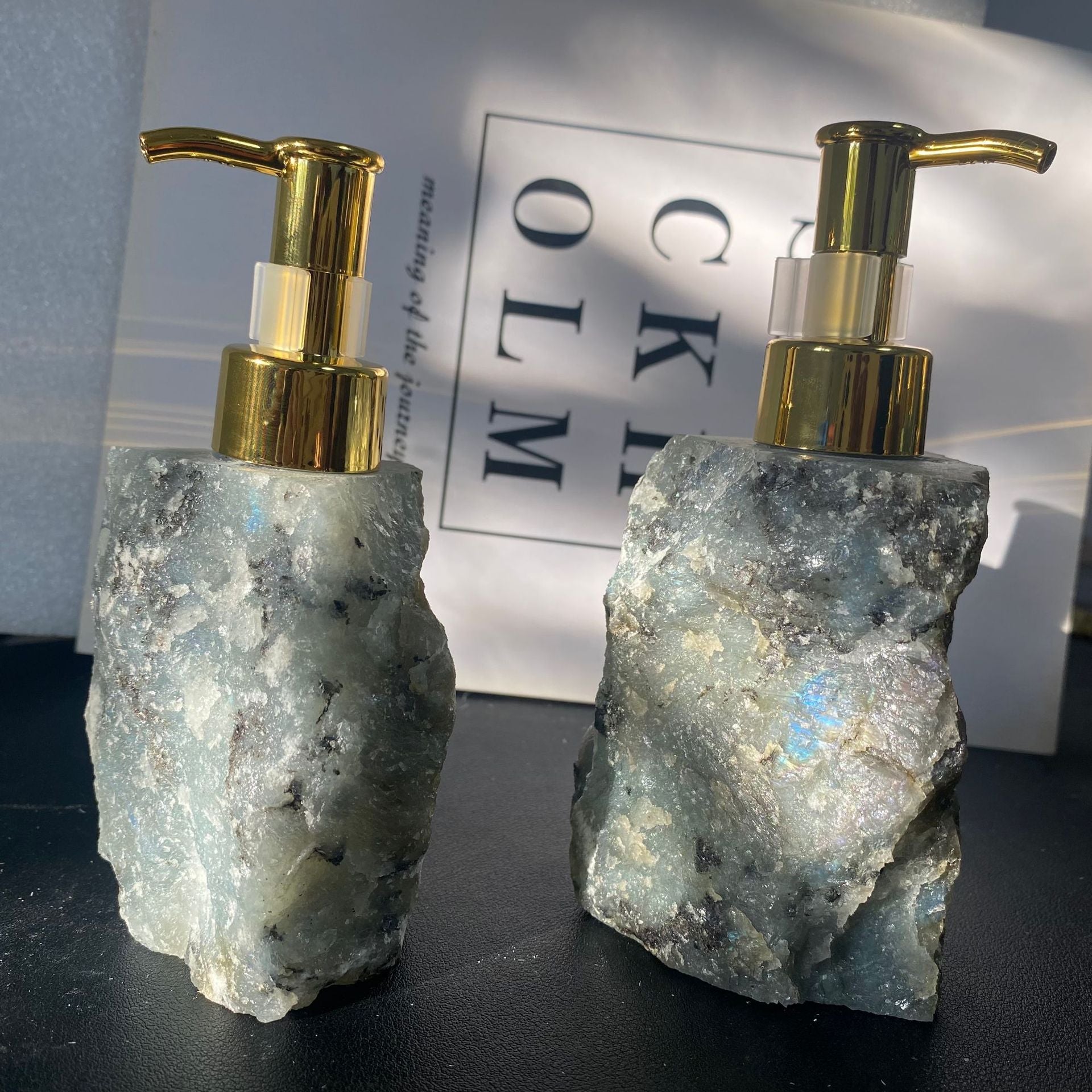 Natural Labradorite Crystal Soap Dispenser Bottle