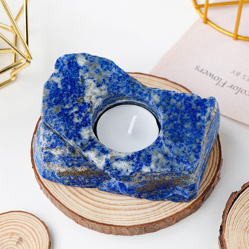 Natural Lapis Lazuli Crystal Geode Candle Holder