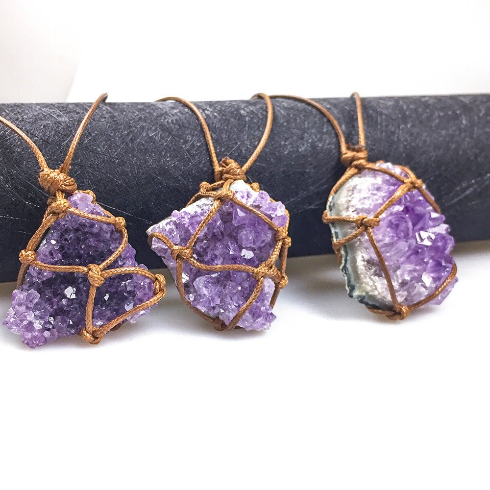 Amethyst Geode Necklace Rope Style