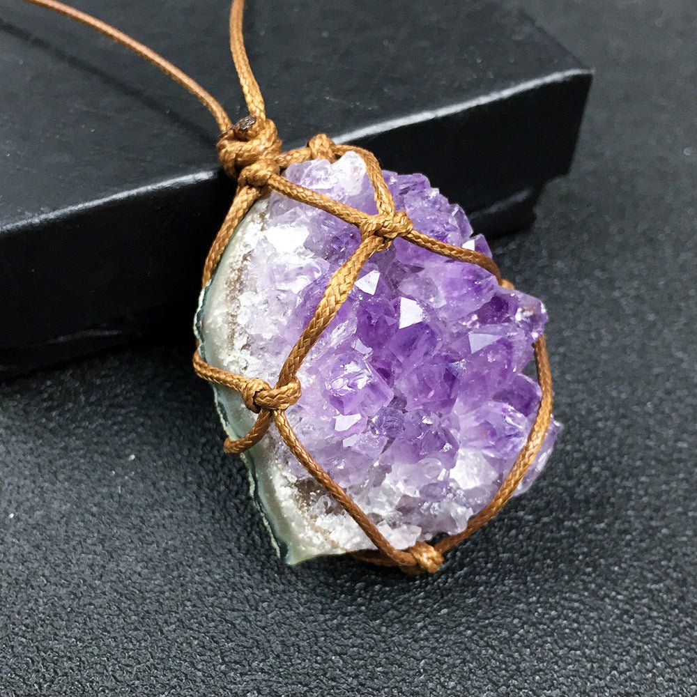 Amethyst Cluster Geode Necklace Rope Style