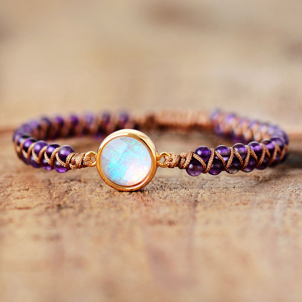 Amethyst Crystal Bracelet with Opal Stone Bohemian Style