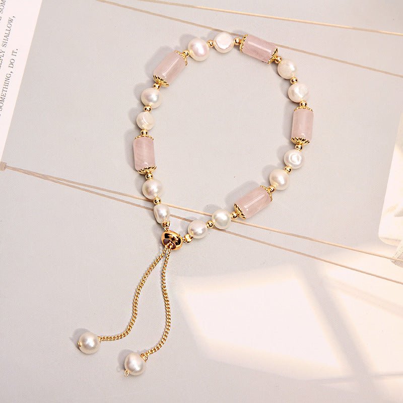Rose Quartz Natural Crystal Bracelet with Pearls
