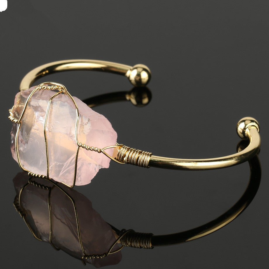 Rose Quartz Raw Geode Crystal Bracelet