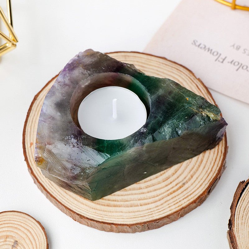 Natural Rainbow Fluorite Crystal Geode Candle Holder