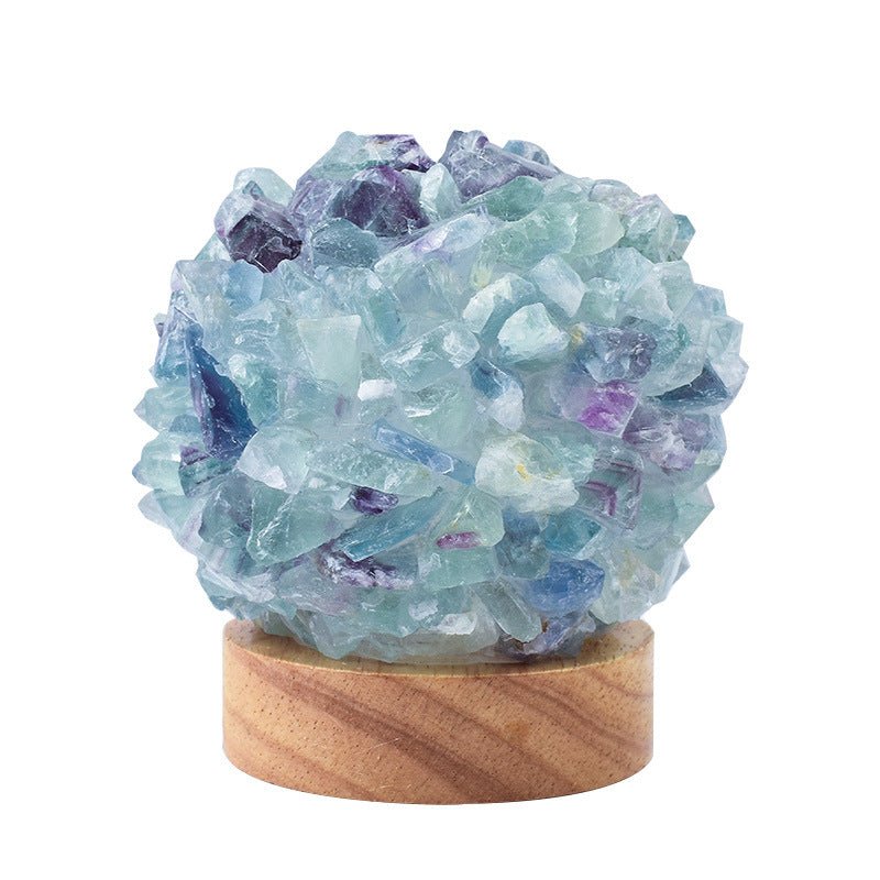 Fluorite Crystal Lamp with Wooden Base