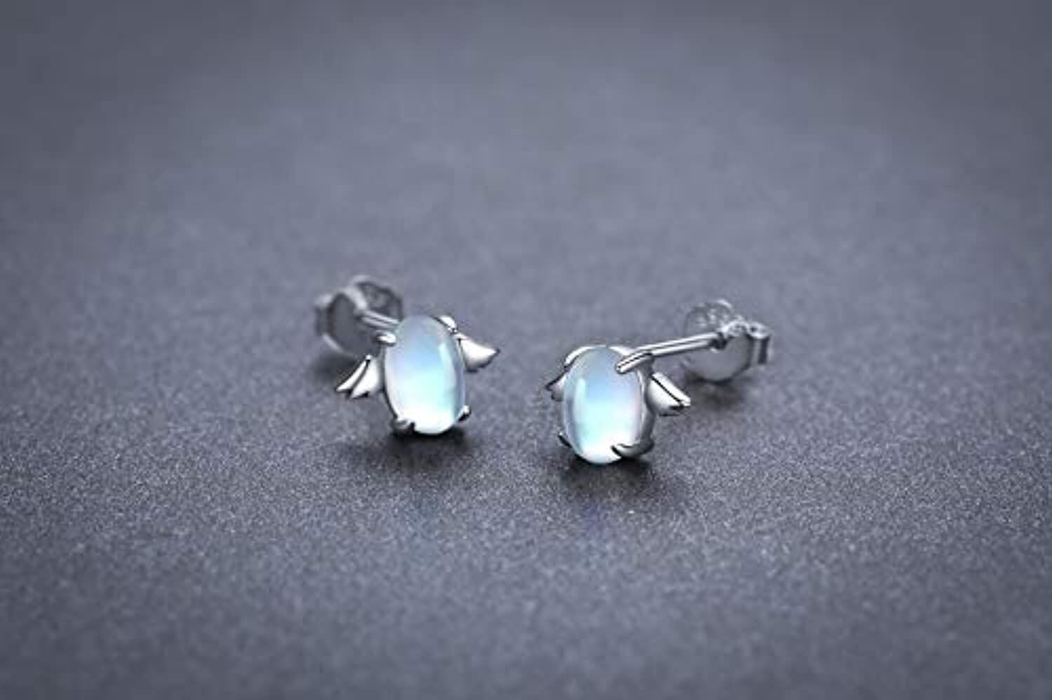 Moonstone Earrings Sterling Silver Angel Wing Style
