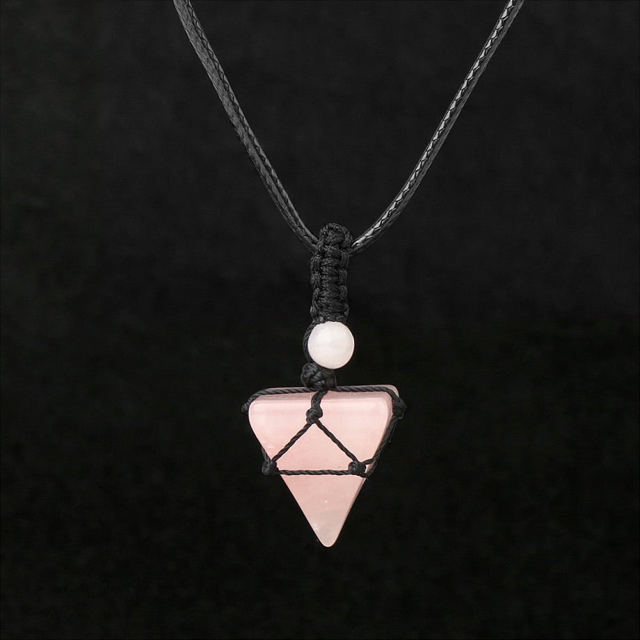 Rose Quartz Crystal Necklace Pyramid Style