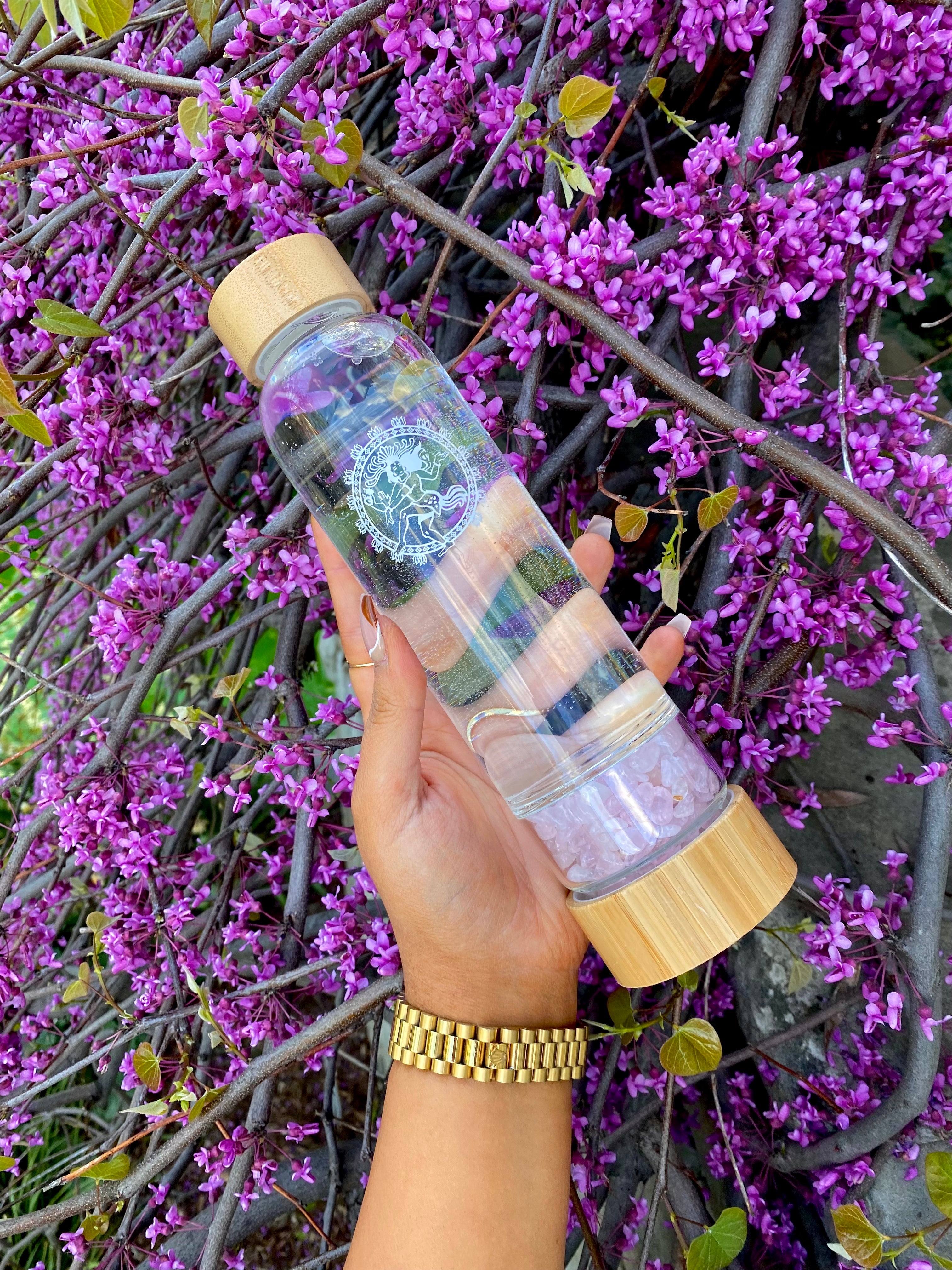 Rose Quartz Bamboo Crystal Healing Water Bottle
