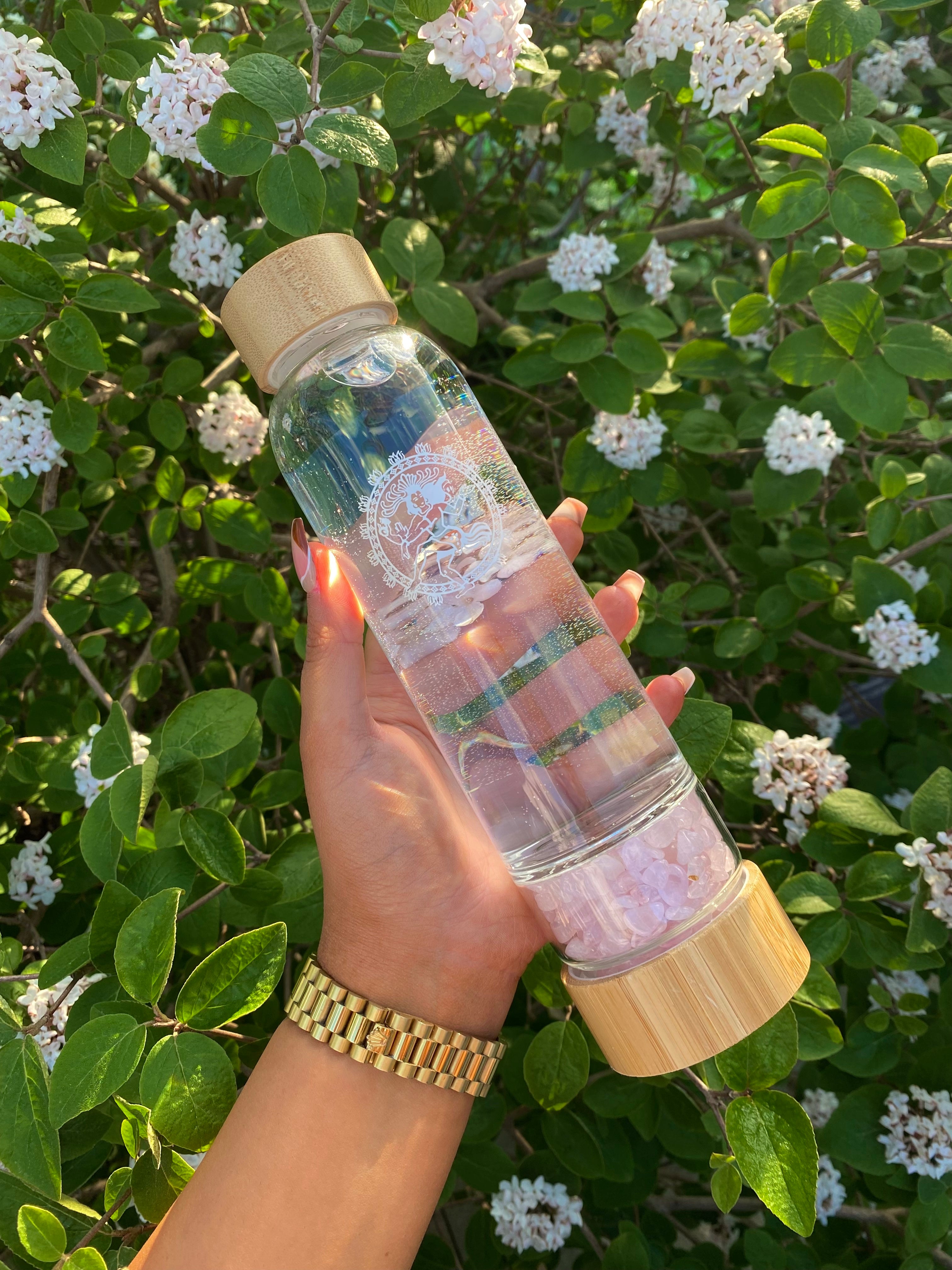 Rose Quartz Bamboo Crystal Healing Water Bottle Lifestyle