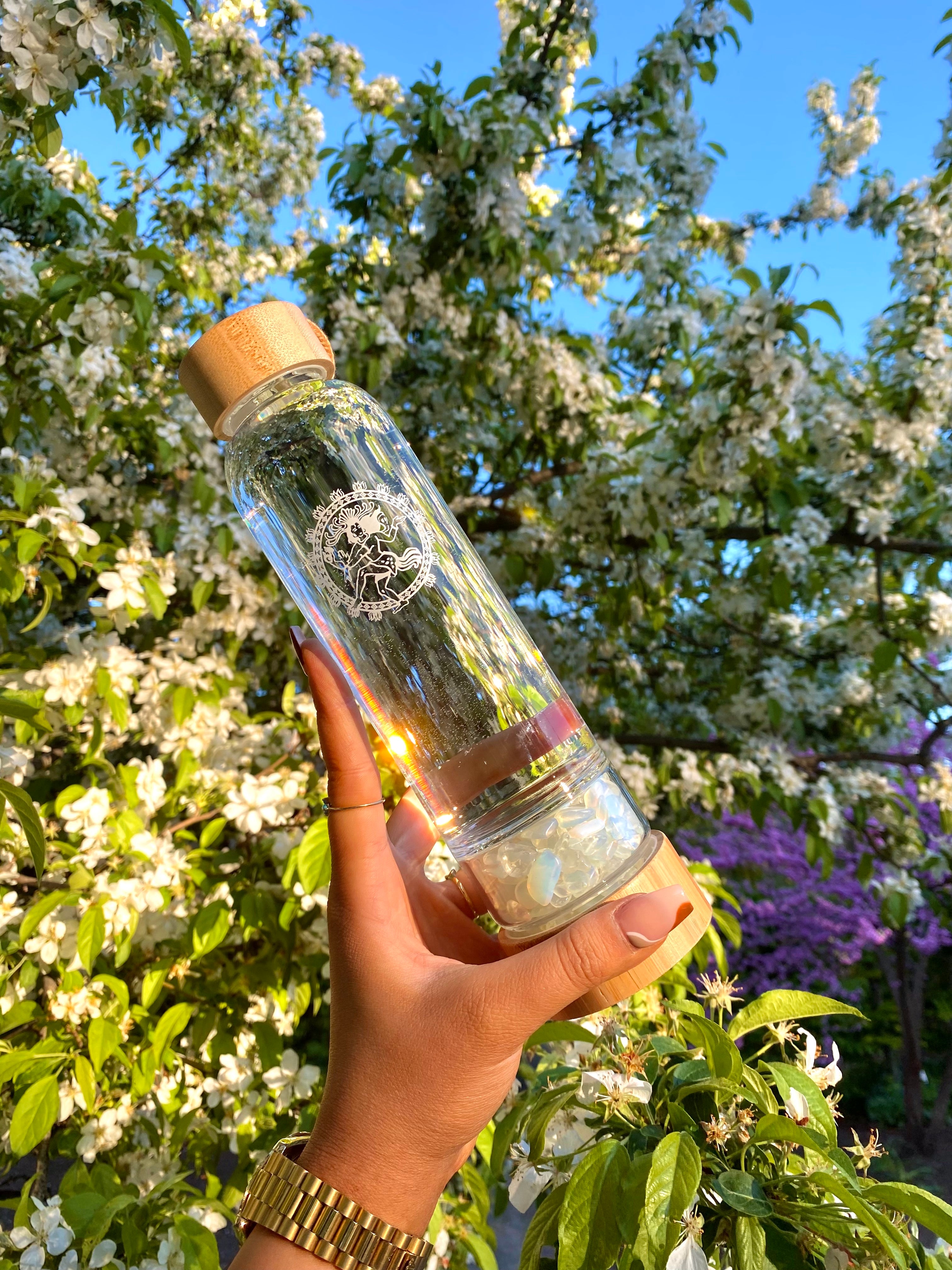 Opalite Bamboo Healing Crystal Water Bottle
