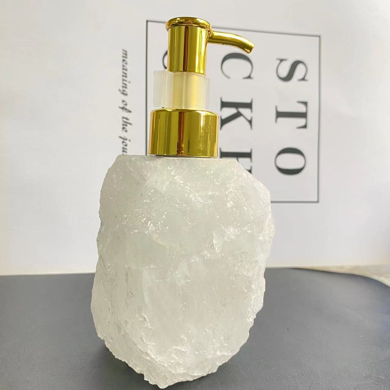 Natural Clear Quartz Crystal Soap Dispenser Bottle