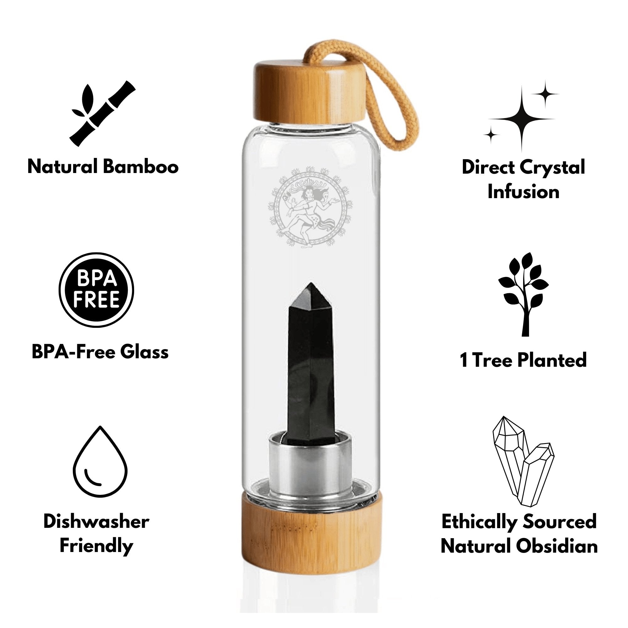 Bamboo Obsidian Crystal Water Bottle Infographic
