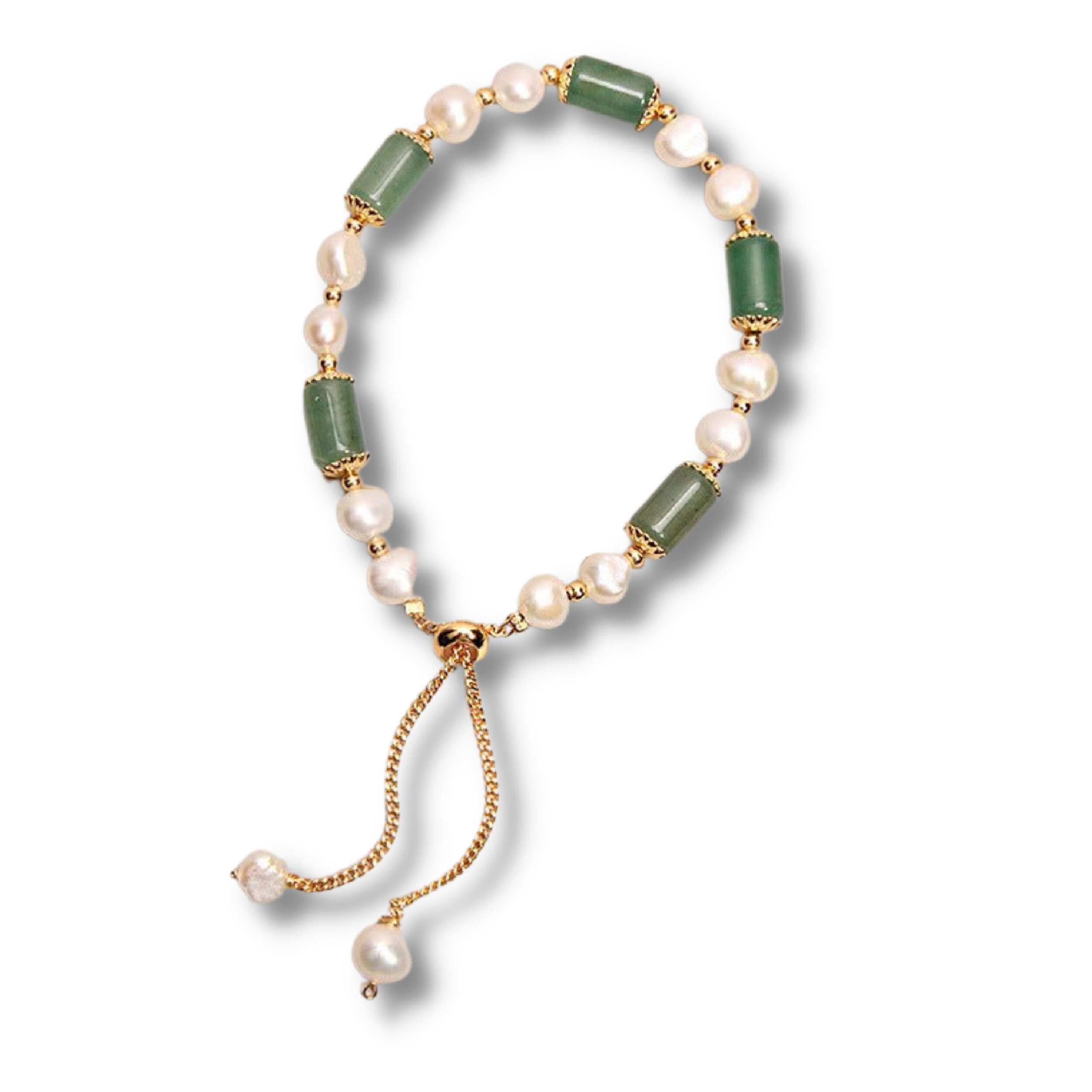 Green Aventurine Natural Crystal Bracelet with Pearls