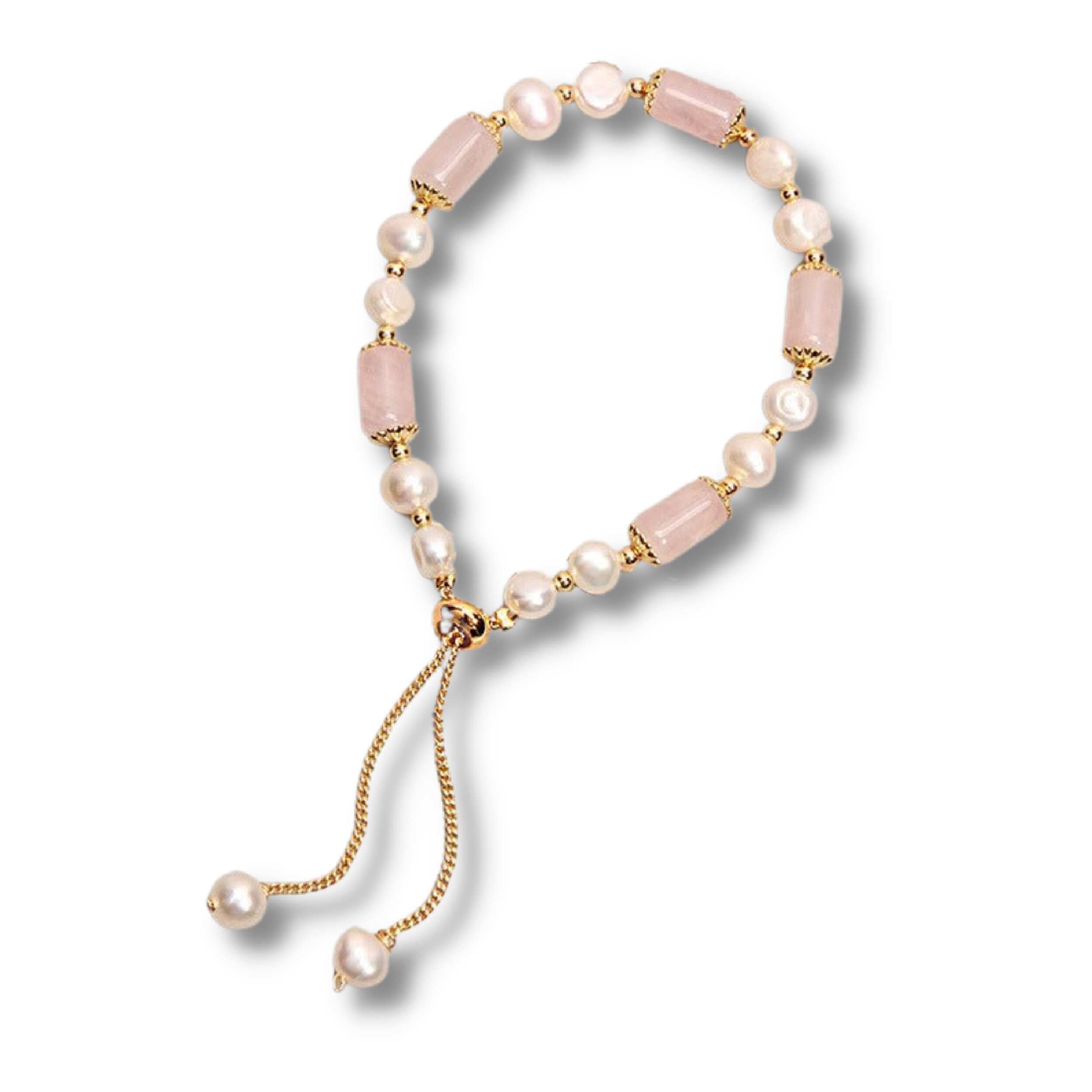 Rose Quartz Crystal Bracelet with Pearls
