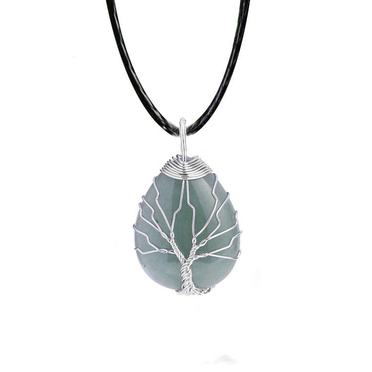 Green Aventurine Crystal Necklace Tree of Life Style