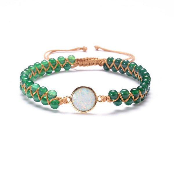 Green Aventurine Bracelet with Opal Stone Bohemian Style
