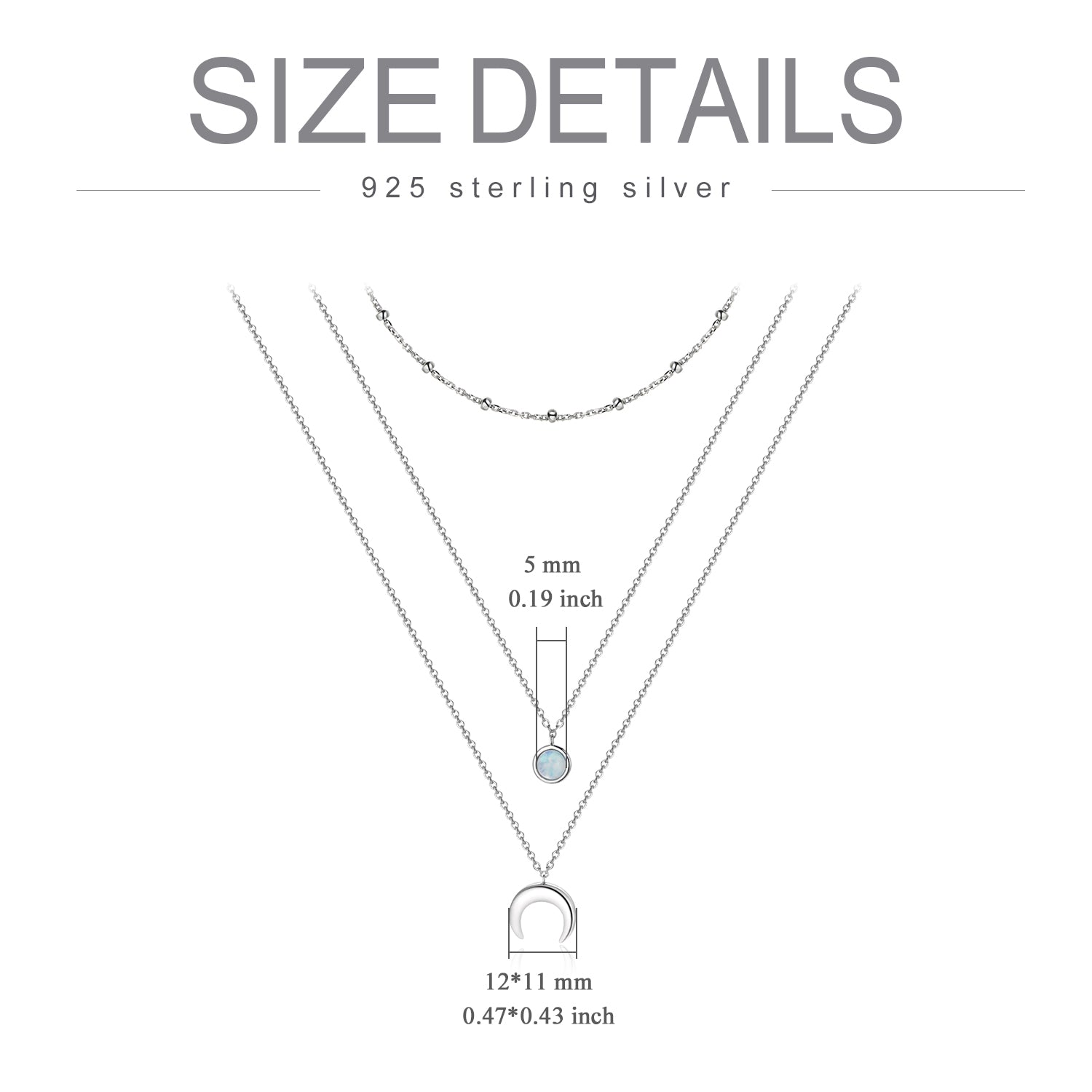 Crystal Necklace 925 Sterling Silver Triple Layer Style